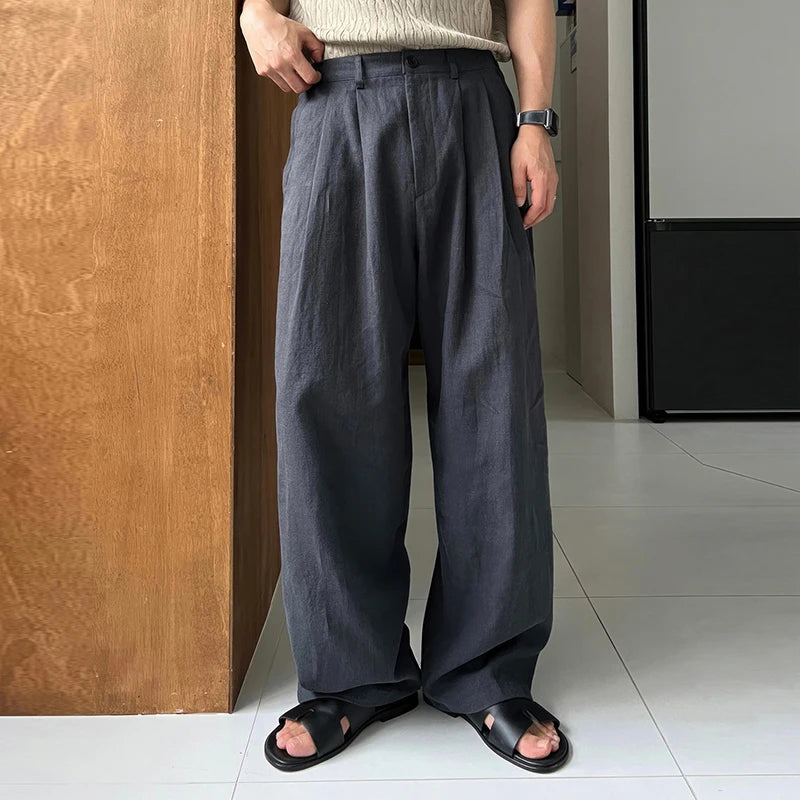 Men's Loose Fit Wide Leg Trousers with Pleated Front
