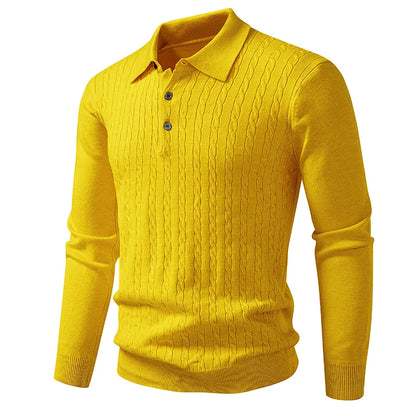 Men's Cable Knit Polo Jumper with Long Sleeves