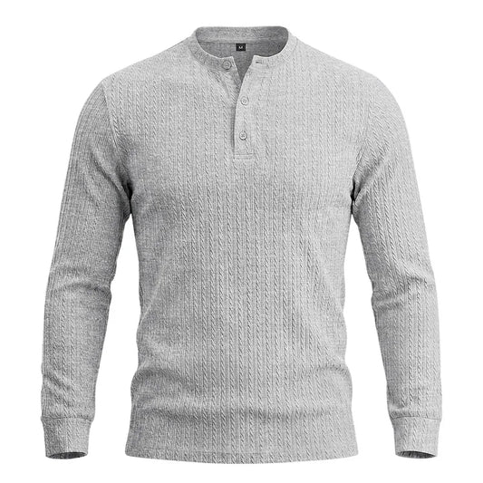 Men's Knitted Henley Sweater – Long Sleeve Jumper with Button Placket