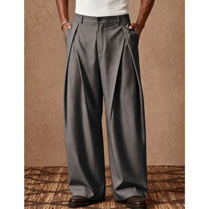 Men's Wide Leg Pleated Trousers with Elasticated Waist
