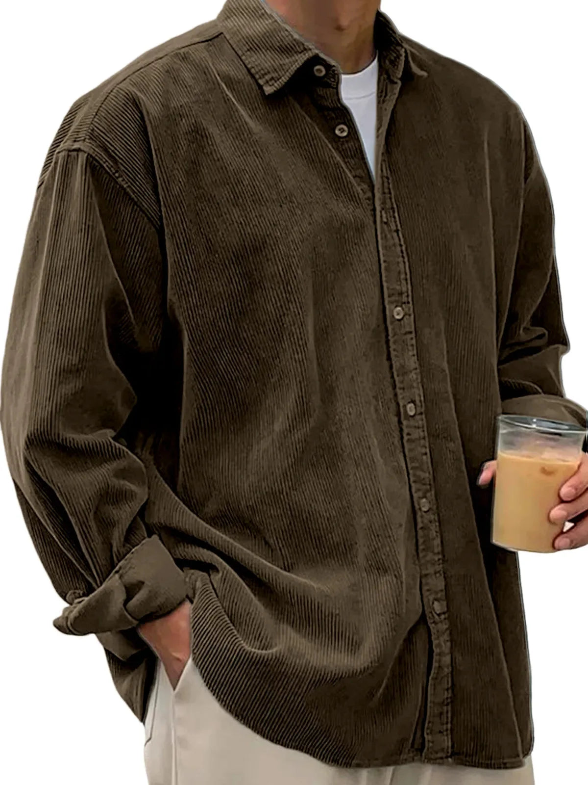 Men's Corduroy Long Sleeve Button Down Shirt
