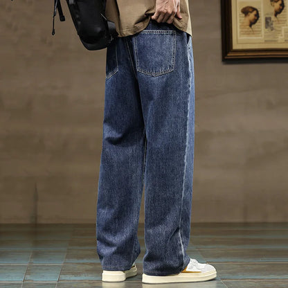 Men's Wide Leg Trousers Drawstring Waist Loose Fit Denim