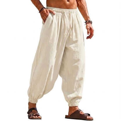 Men's Harem Trousers Relaxed Fit Drawstring Waist Tapered Leg