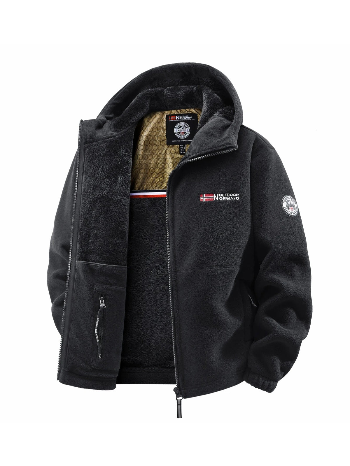 Men's Sherpa Lined Jacket – Full Zip Front Stand Collar Long Sleeve Coat