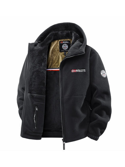 Men's Sherpa Lined Jacket – Full Zip Front Stand Collar Long Sleeve Coat