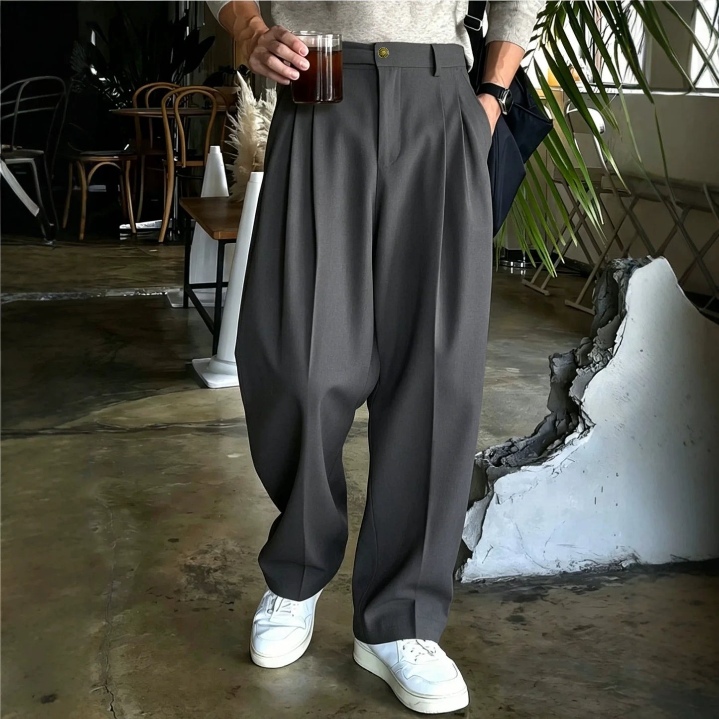 Men's Baggy Trousers – Pleated Loose Fit Wide Leg