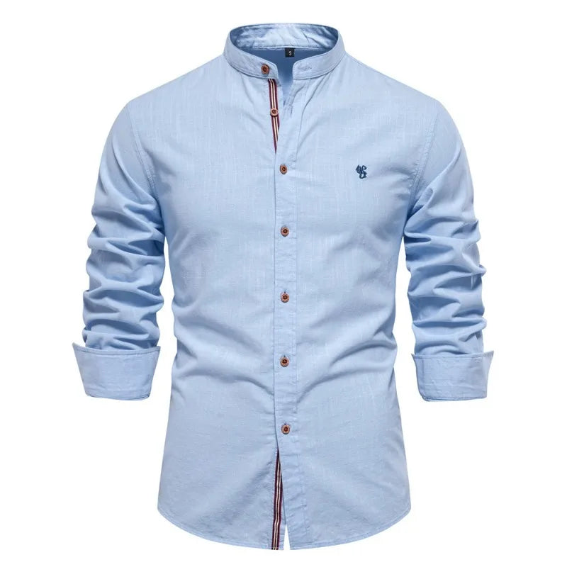 Men's Long Sleeve Grandad Collar Button Shirt