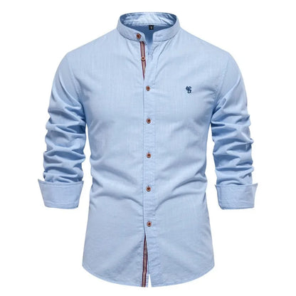 Men's Long Sleeve Grandad Collar Button Shirt