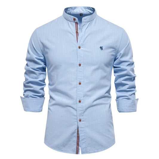 Men's Long Sleeve Grandad Collar Button Shirt
