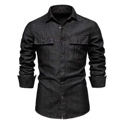 Men's Long Sleeve Shirt with Dual Chest Pockets and Cuffs