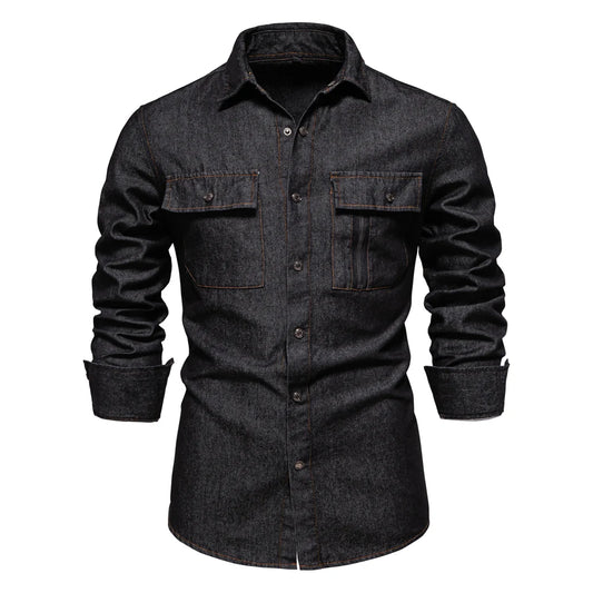 Men's Long Sleeve Shirt with Dual Chest Pockets and Cuffs