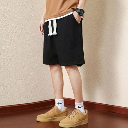 Men's Textured Shorts with Elasticated Drawstring Waist and Pockets