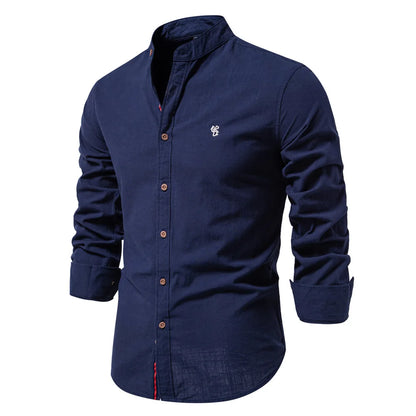 Men's Long Sleeve Grandad Collar Button Shirt
