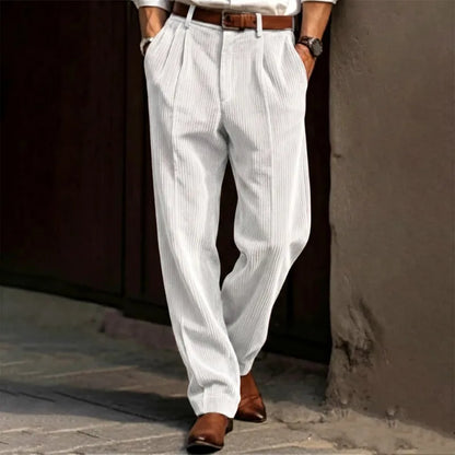 Men's Pleated Trousers – Relaxed Fit Tapered Leg Corduroy Style