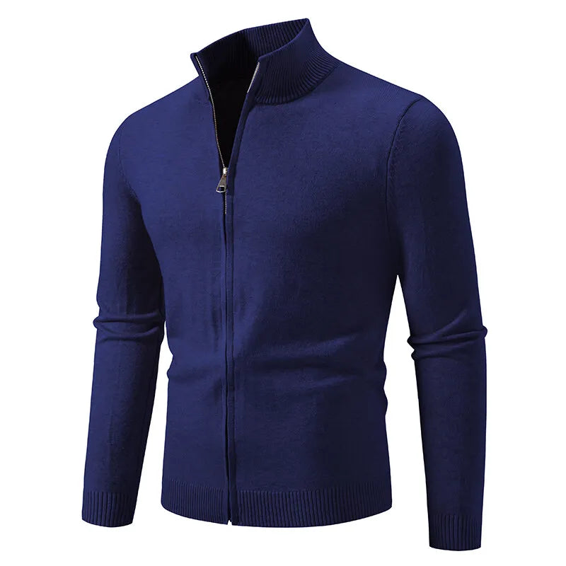 Men's Knitted Zip Up Cardigan with Stand Collar