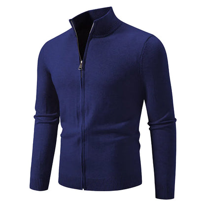 Men's Knitted Zip Up Cardigan with Stand Collar