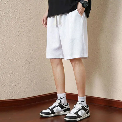 Men's Textured Shorts with Elasticated Drawstring Waist and Pockets