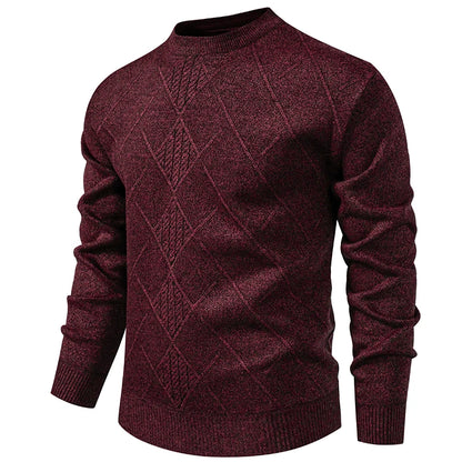 Men's Knitted Crew Neck Jumper with Diamond Pattern Detail