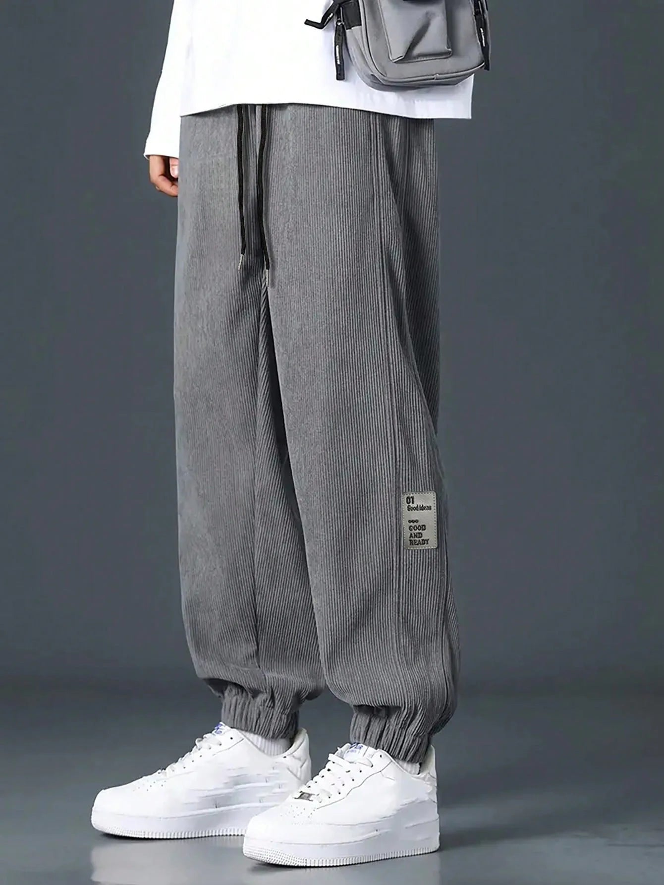 Men's Loose Fit Trousers with Elasticated Cuffed Waist