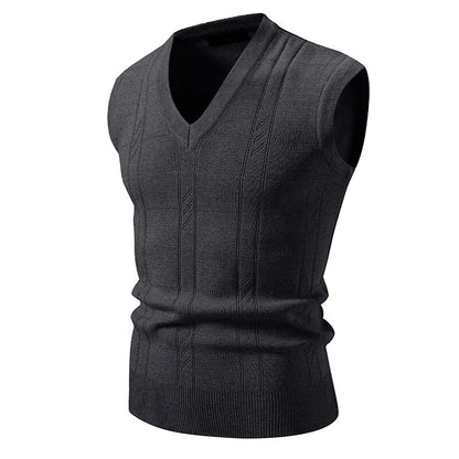 Men's Knitted V Neck Tank Top Vest with Textured Pattern