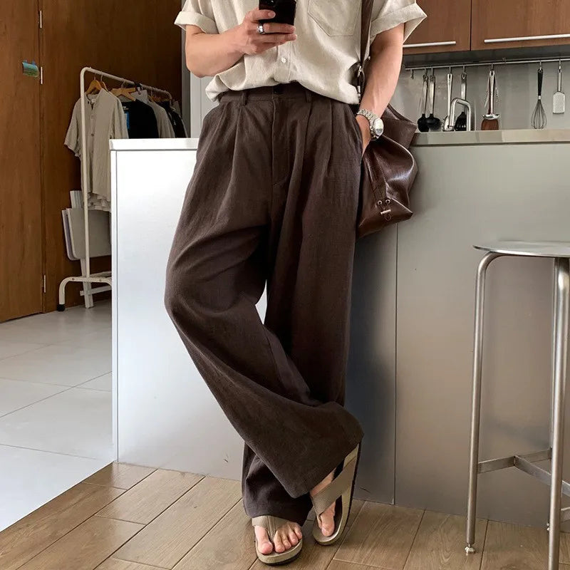 Men's Loose Fit Wide Leg Trousers with Pleated Front