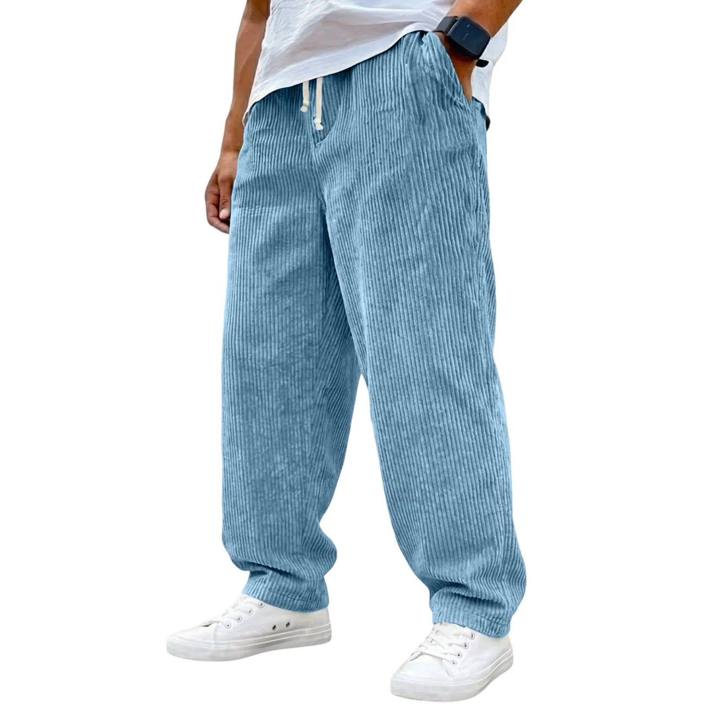 Men's Relaxed Fit Trousers with Drawstring Waist and Pockets
