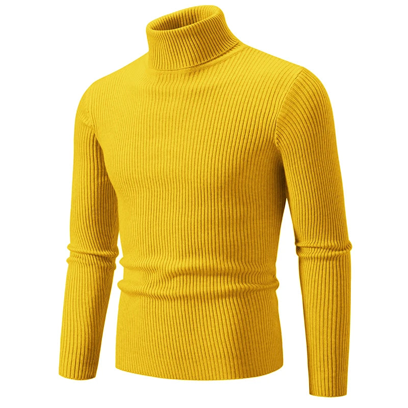 Men's Ribbed Turtleneck Jumper with Fitted Long Sleeves