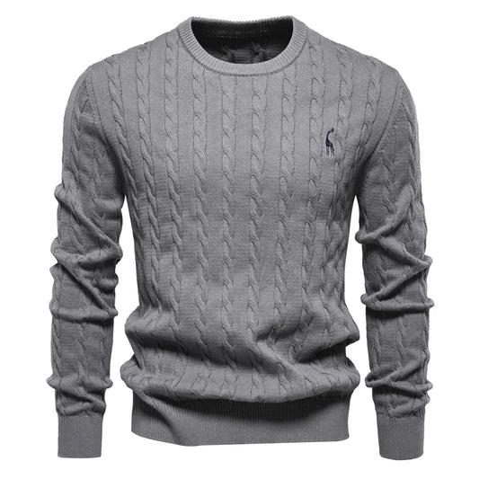 Men's Cable Knit Jumper – Crew Neck Long Sleeve Knitted Pullover Sweater