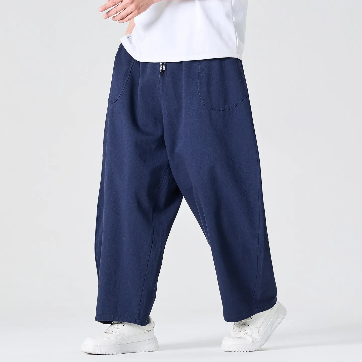 Men's Loose Fit Wide Leg Trousers with Elastic Waist