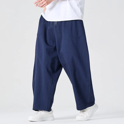 Men's Loose Fit Wide Leg Trousers with Elastic Waist