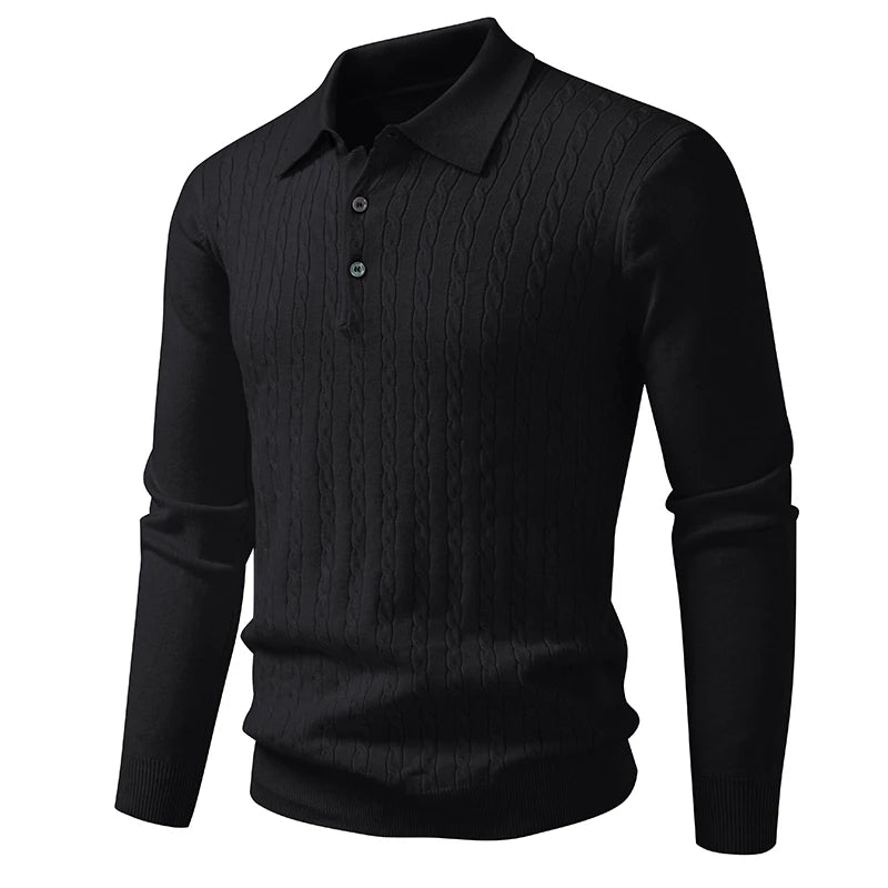 Men's Cable Knit Polo Jumper with Long Sleeves