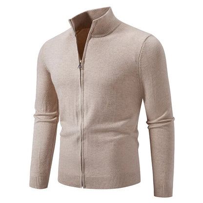 Men's Knitted Zip Up Cardigan with Stand Collar