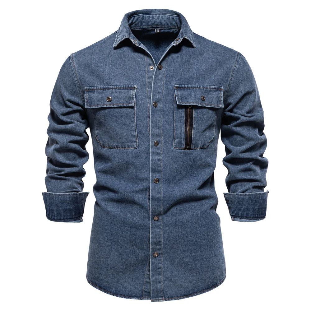 Men's Long Sleeve Shirt with Dual Chest Pockets and Cuffs