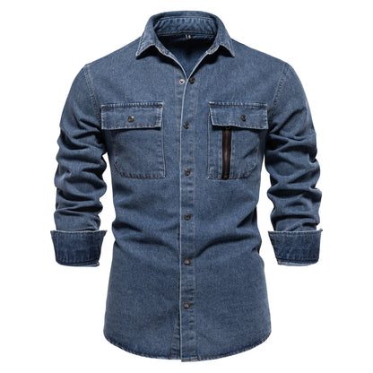 Men's Long Sleeve Shirt with Dual Chest Pockets and Cuffs