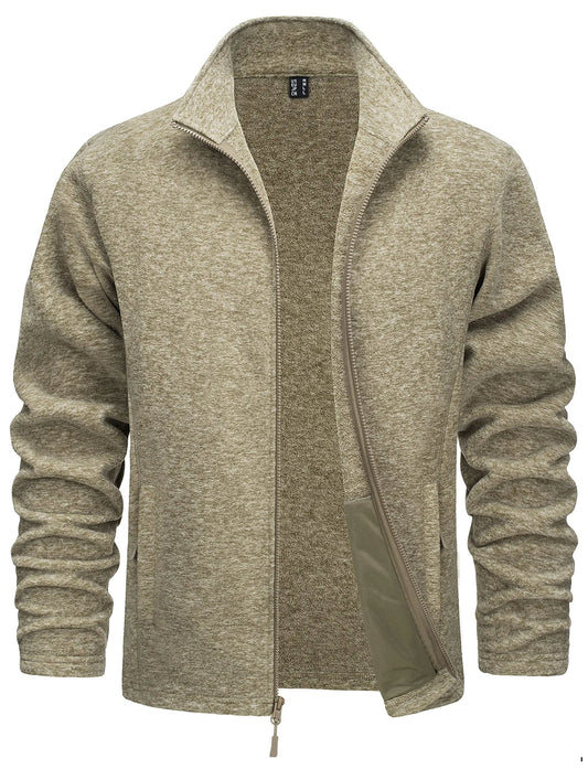 Men's Knitted Zip Cardigan – Shawl Collar, Long Sleeves and Ribbed Cuffs