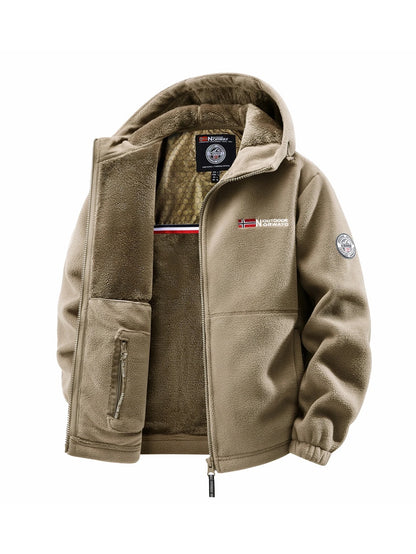 Men's Sherpa Lined Jacket – Full Zip Front Stand Collar Long Sleeve Coat