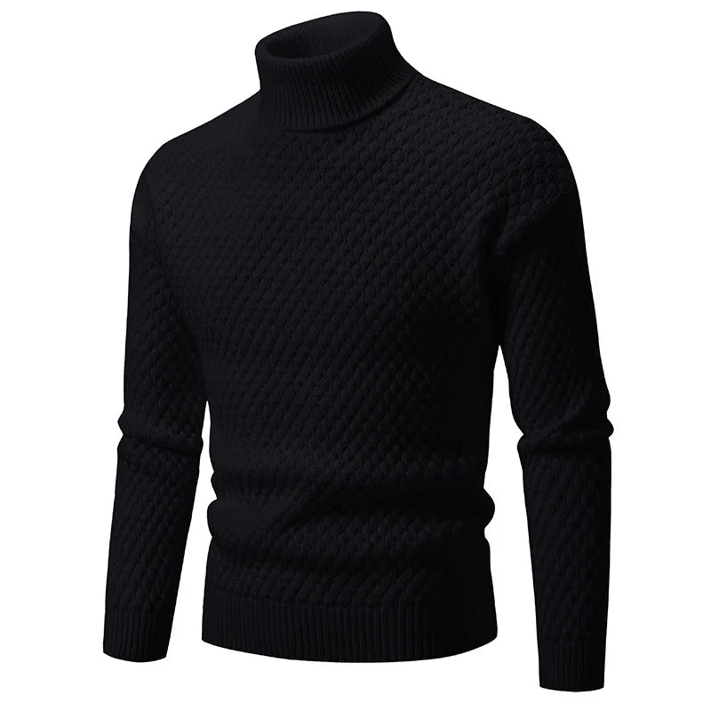 Men's Textured Knit Turtleneck Jumper with Ribbed Trims
