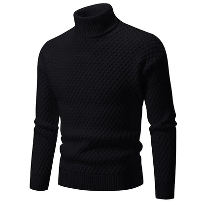 Men's Textured Knit Turtleneck Jumper with Ribbed Trims