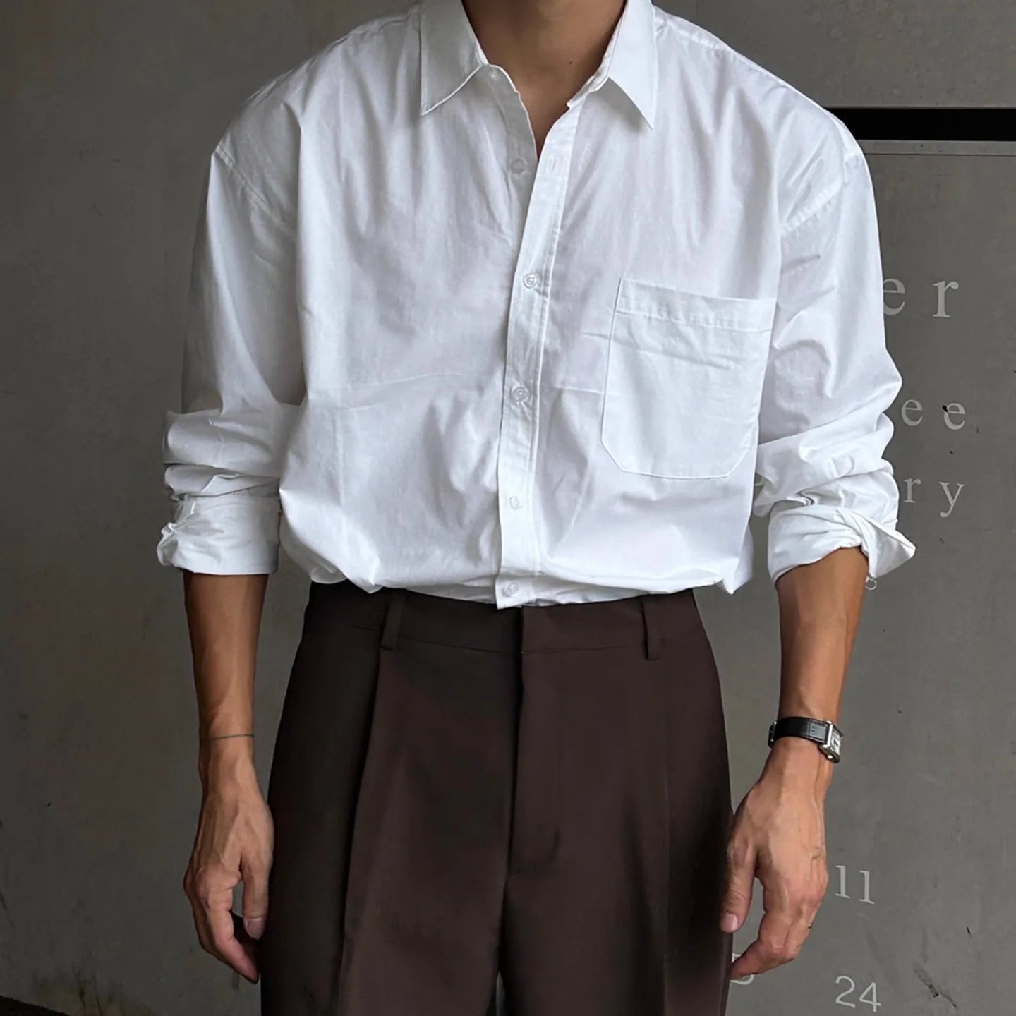 Men's Long Sleeve Button Shirt with Chest Pocket