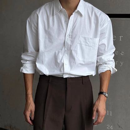 Men's Long Sleeve Button Shirt with Chest Pocket