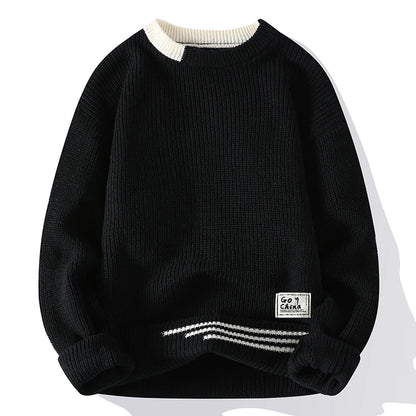 Men's Knitted Crew Neck Jumper with Ribbed Trim Detail