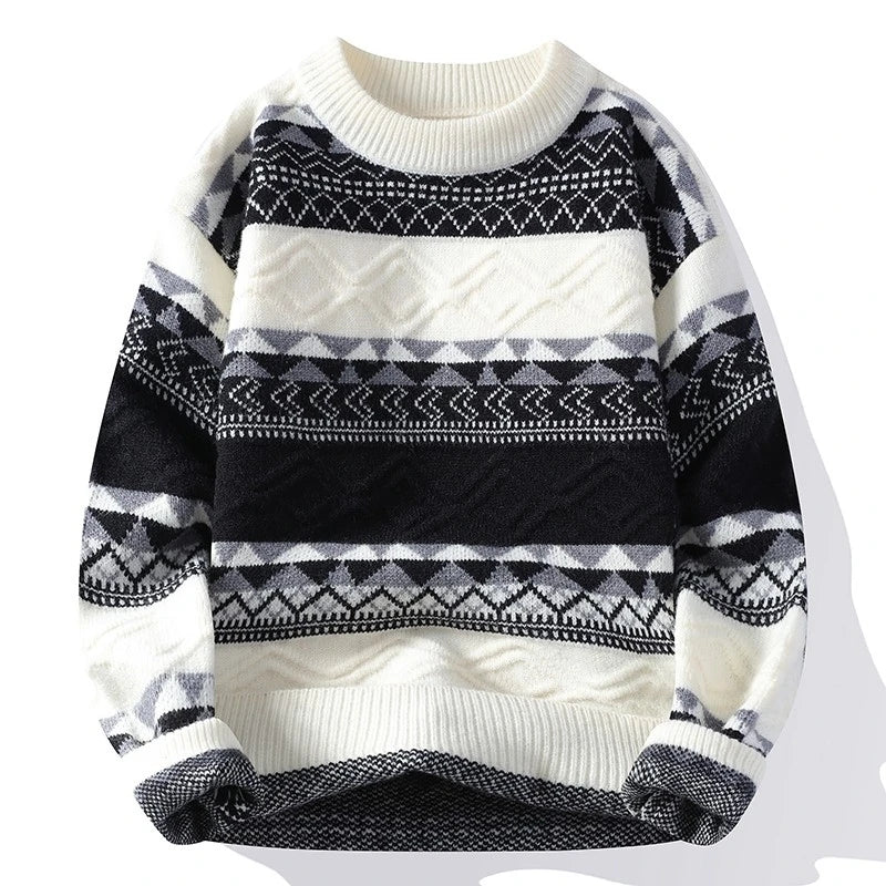 Men's Fair Isle Knit Jumper with Crew Neck Pattern