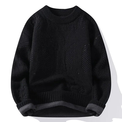 Men's Openwork Knit Jumper with Crew Neck Pattern Details
