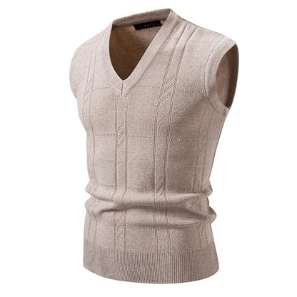 Men's Knitted V Neck Tank Top Vest with Textured Pattern