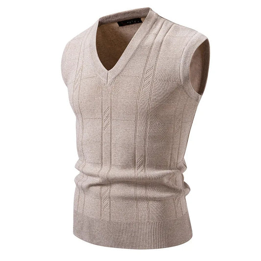 Men's Knitted V Neck Tank Top Vest with Textured Pattern