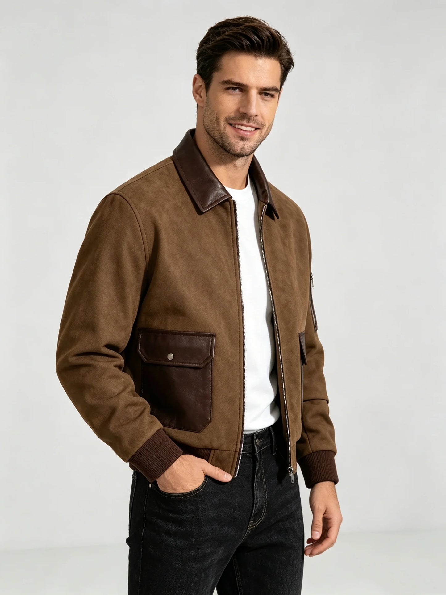 Men's Bomber Jacket – Zip Front Long Sleeve Jacket with Ribbed Cuffs and Pockets