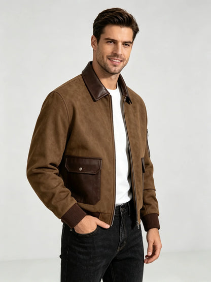 Men's Bomber Jacket – Zip Front Long Sleeve Jacket with Ribbed Cuffs and Pockets