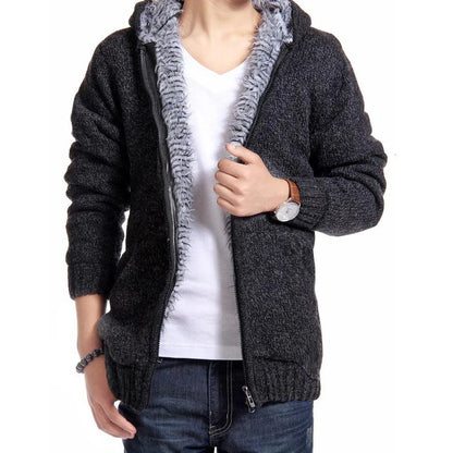 Men's Knitted Hooded Cardigan with Full Zip and Pockets