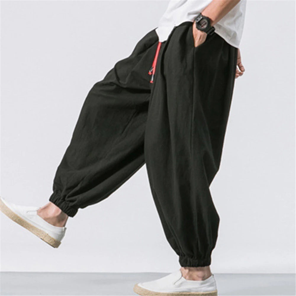 Men's Harem Trousers Loose Fit Pleated Drawstring Waist
