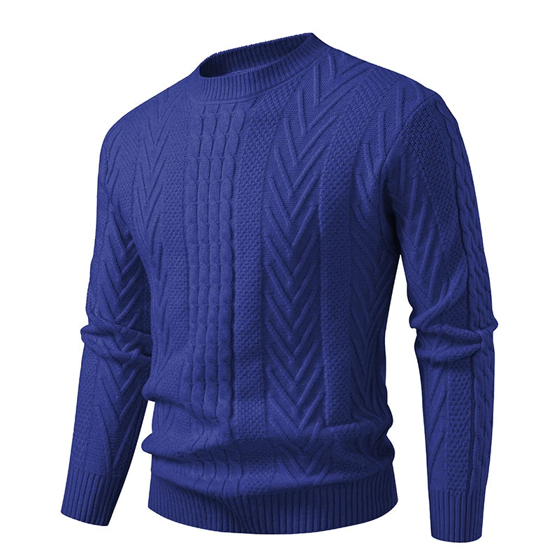 Men's Cable Knit Crew Neck Jumper with Textured Pattern